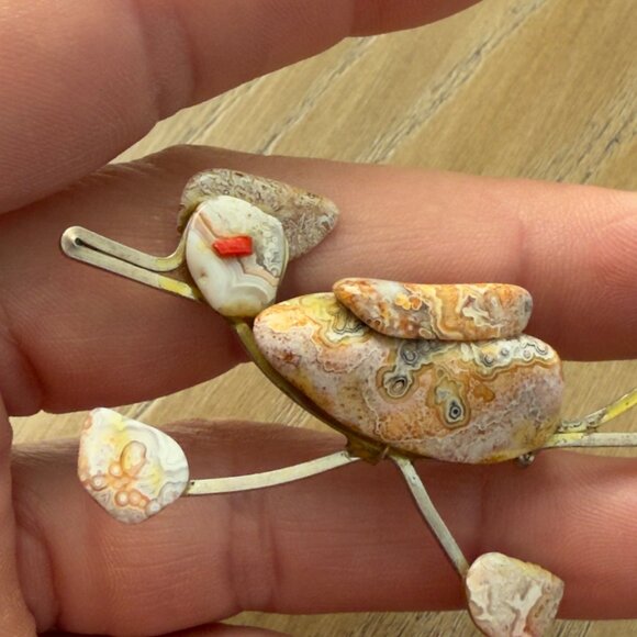 Vintage Handcrafted Stone Roadrunner Brooch Pin Silver Tone - Picture 11 of 11